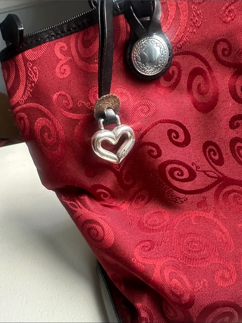 Brighton Red Jacquard Tote with Black Trim